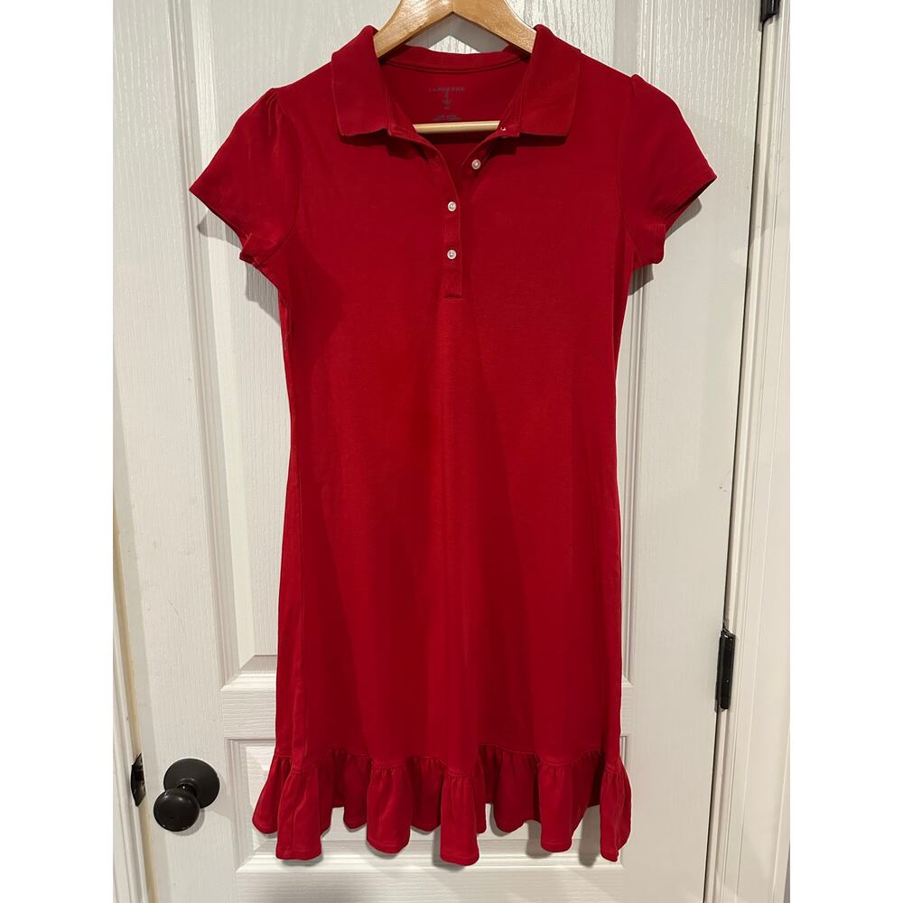 Girls Red Landsend size 12 dress uniform ruffle hem
